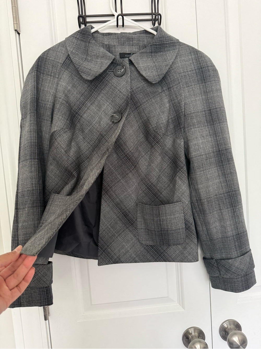 East 5th Gray Plaid Short Button Blazer - Picture 2 of 5